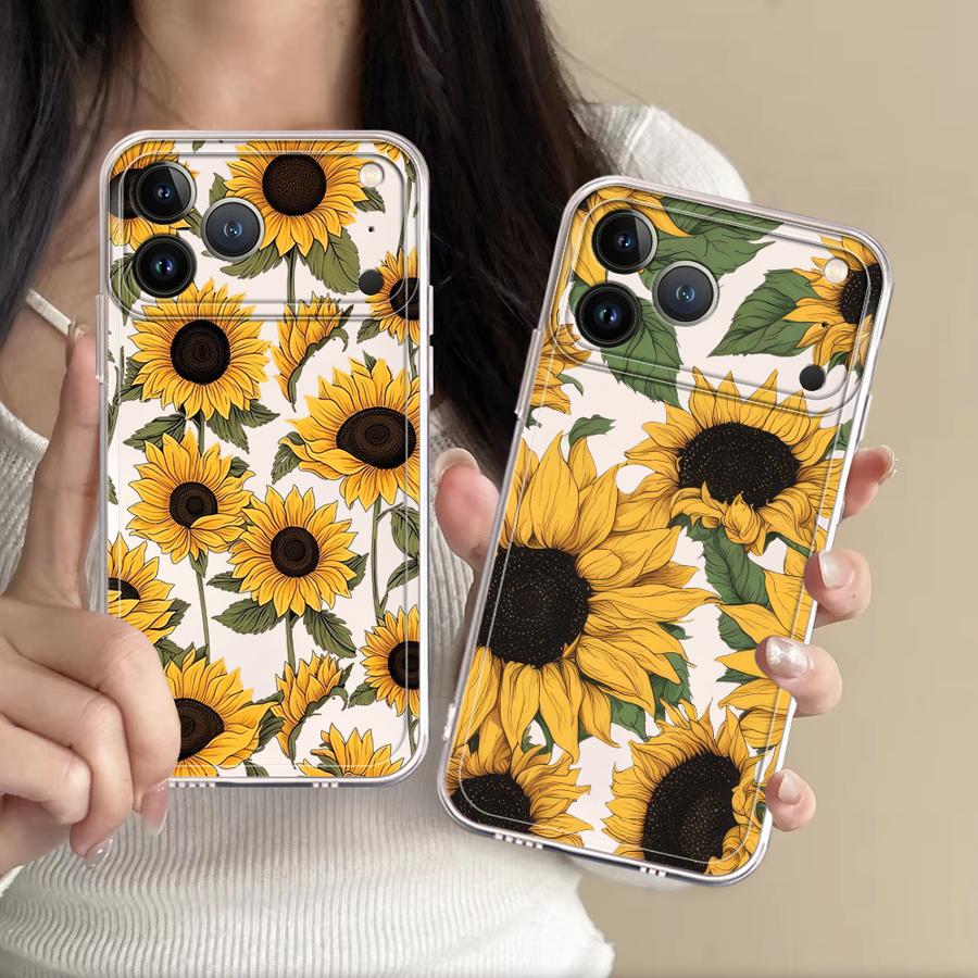 Apple Iphone 15 - Coque transparente à motif tournesol mignon